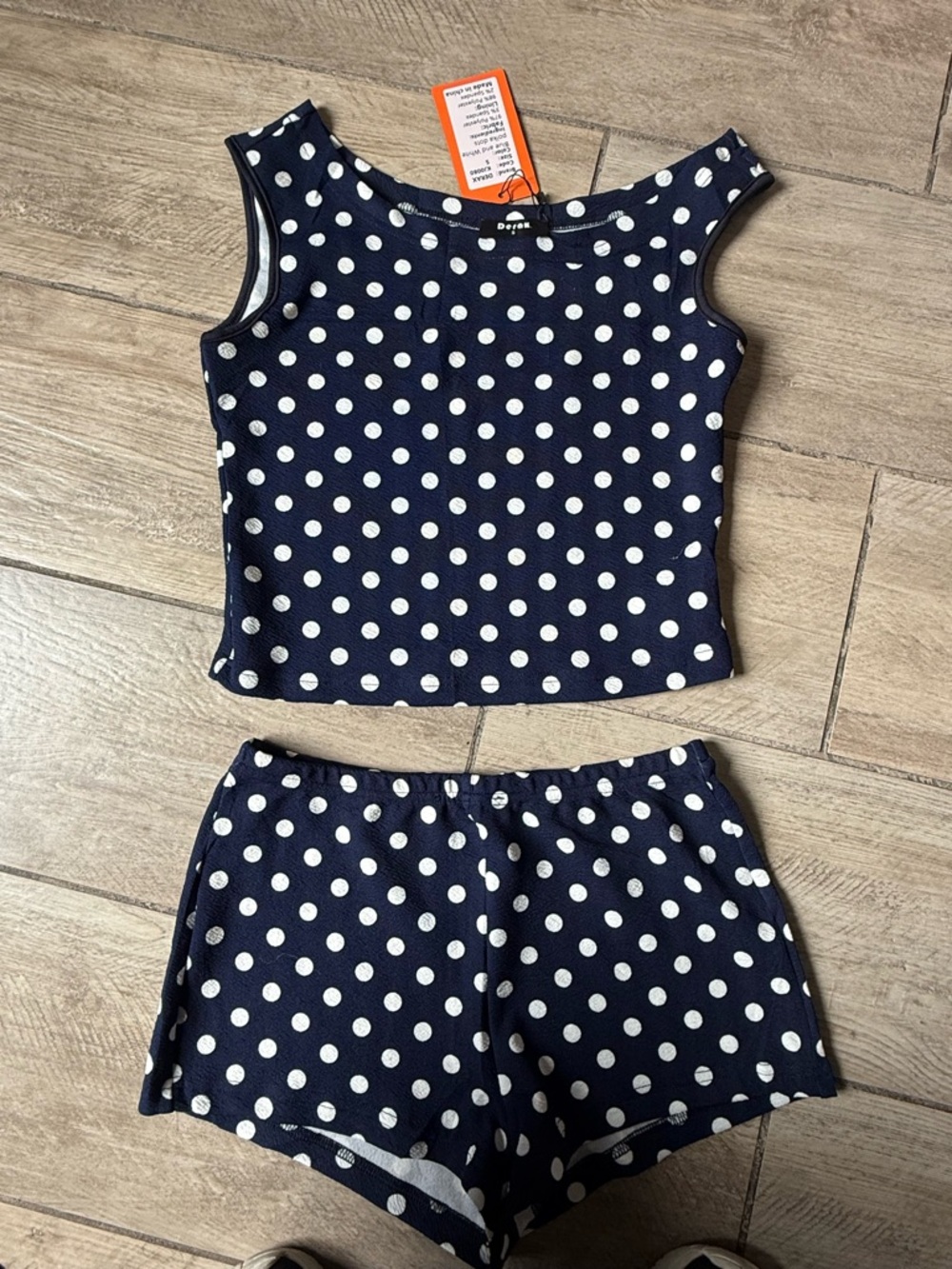 Navy Polka Dot Crop Tank & Shorts Set
